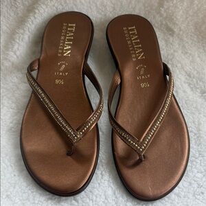 Italian Shoemakers Copper-Bronze Embellished Thong Sandals